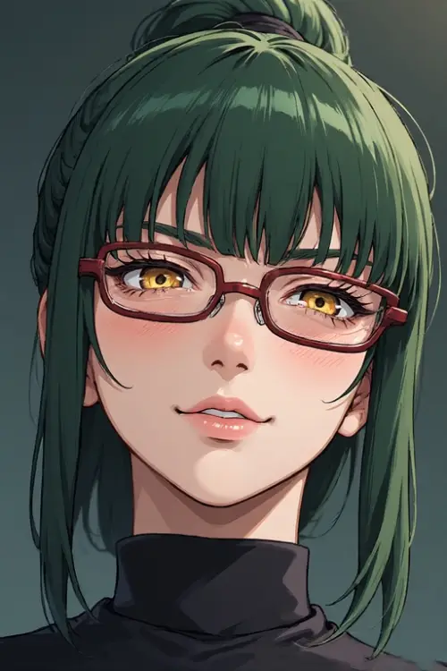 Jujutsu Kaisen — Maki Zenin — Painterly Anime Artwork — Alluring Pre-Shibuya Close-Up Portrait with Glasses Cinematic Masterpiece