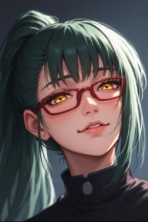 Jujutsu Kaisen — Maki Zenin — Painterly Anime Artwork — Alluring Pre-Shibuya Close-Up Portrait with Glasses Cinematic Masterpiece