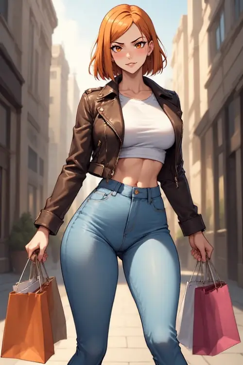 Jujutsu Kaisen — Nobara Kugisaki — Painterly Anime Artwork — Confident Streetwear Catwalk in Chic City Cinematic Masterpiece 4