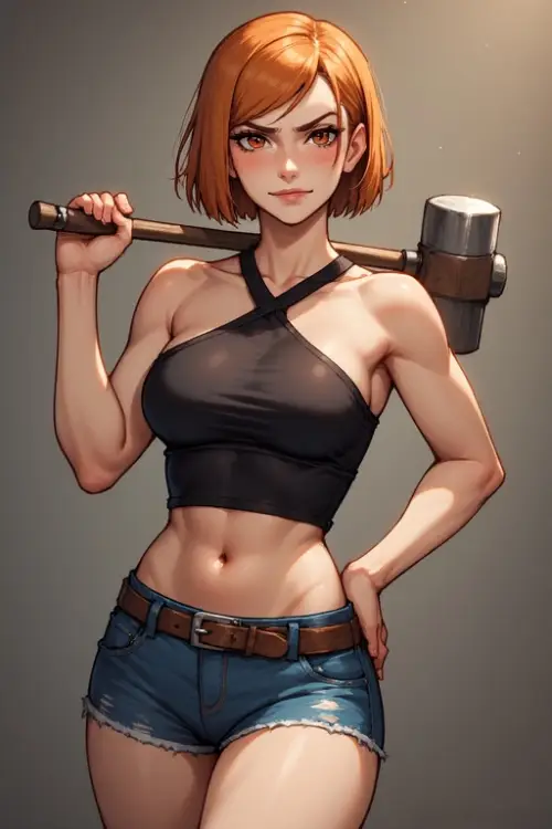 Jujutsu Kaisen — Nobara Kugisaki — Painterly Anime Artwork — Confident Street Style with Hammer Cinematic Masterpiece