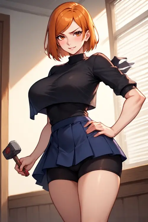 Jujutsu Kaisen — Nobara Kugisaki — Painterly Anime Artwork — Confident Urban Portrait with Hammer Cinematic Masterpiece