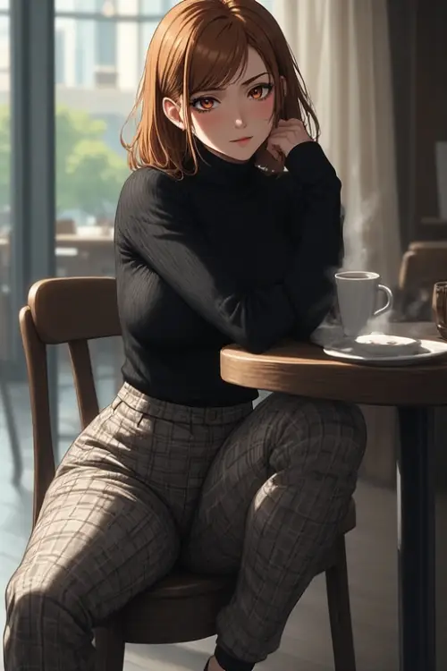 Jujutsu Kaisen — Nobara Kugisaki — Painterly Anime Artwork — Stylish Cafe Portrait with Cinematic Elegance 2